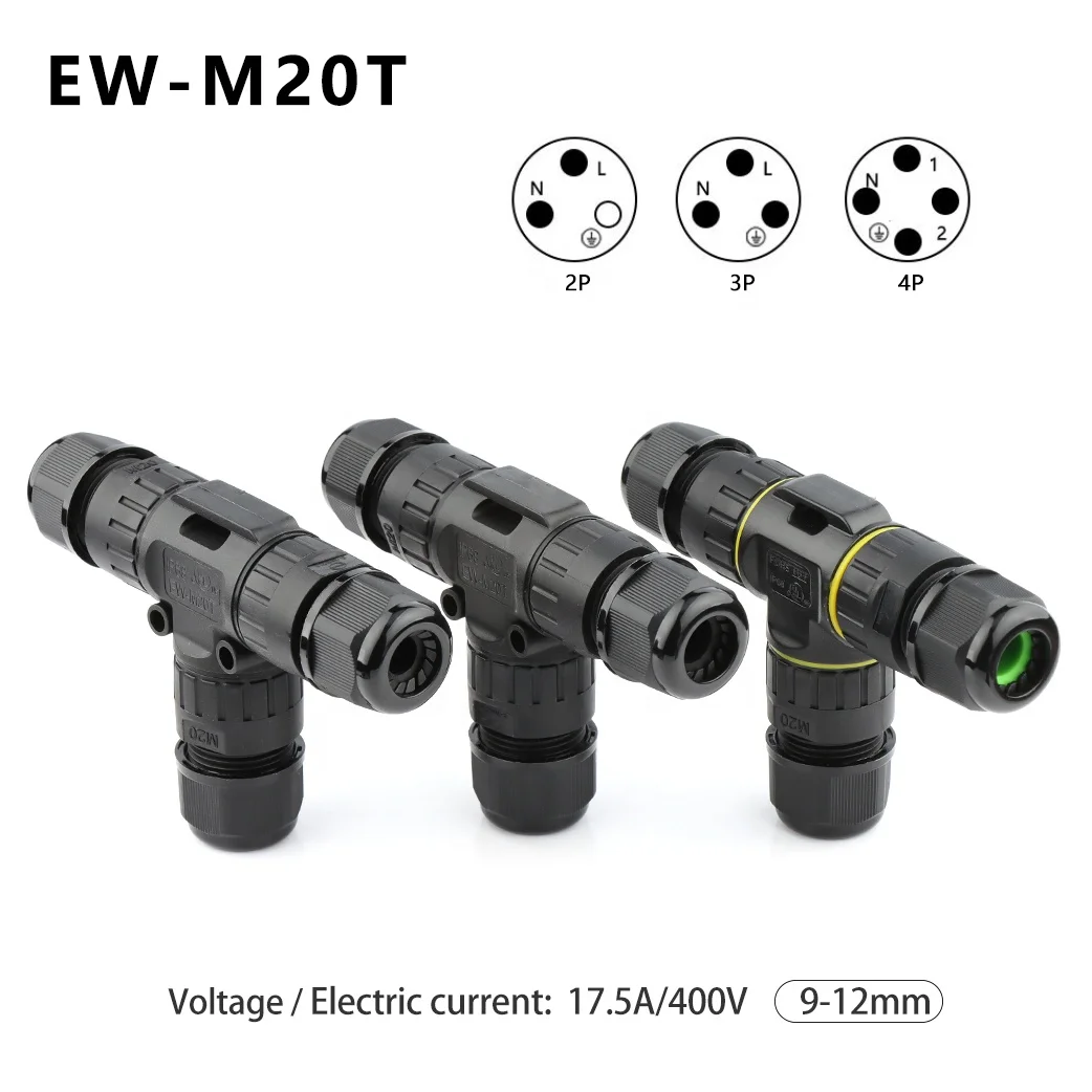 Wire Connectors Nickel Plated Copper 2/3/4 Pins EW-M20T IP68 M20 Waterproof