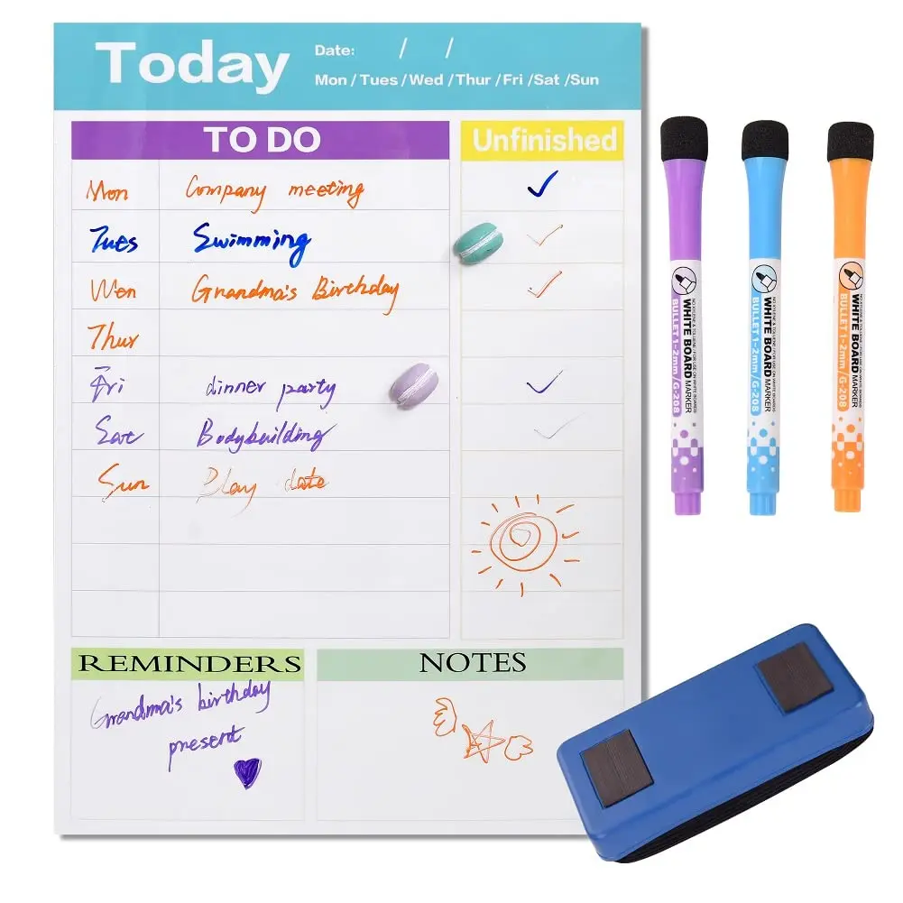High Quality Cute Design Dry Erase Fridge Calendar Magnetic Weekly Daily Planner for Time Management