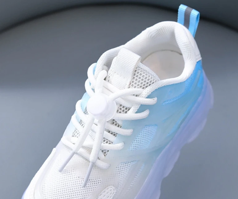 soft boys girls sneakers cheap sports shoes  Gradient design mesh surface breathable led light daddy shoes for kids wholesale