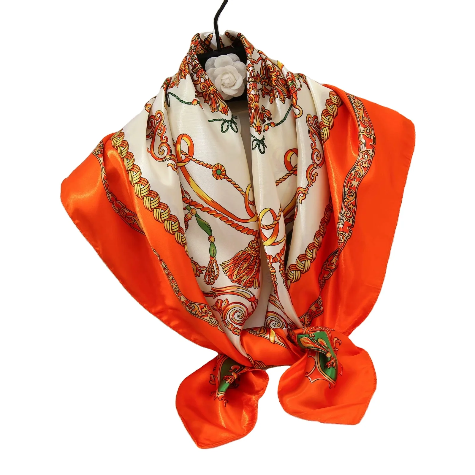 Квадратная шаль 90x90 из сатина и шелка с принтом «конный спорт», золотая цепочка 2020, шарф, шелковый шарф с индивидуальным принтом, женская шелковая накидка на голову