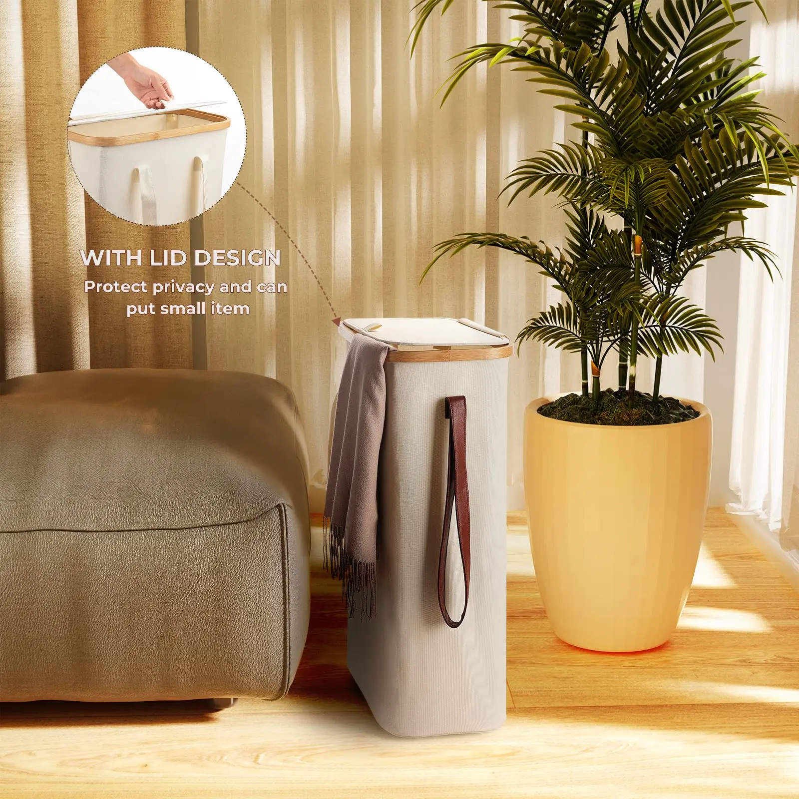 52L Slim Laundry Basket Collapsible Narrow Laundry Hamper with Removable Washable Laundry Bag