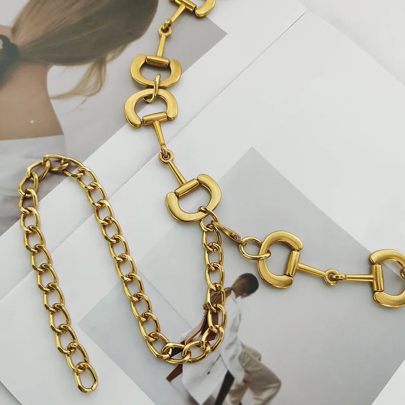 Hot Sale Women Fashion Thick Ring Chain Belts for Women Lady Fancy Metal Chain Belt