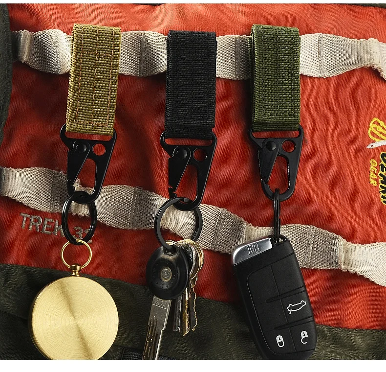 High Quality Molle Key Ring Holder Gears Nylon Strap Loop Carabiner Tactical Key Chain