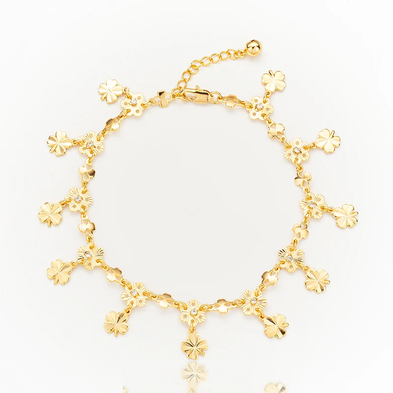 Wholesale Jewelry Hot Selling Gold Plated Daisy Anklet Trendy Luxury Adjustable Environmental copper Curb Chain Daisy Anklet