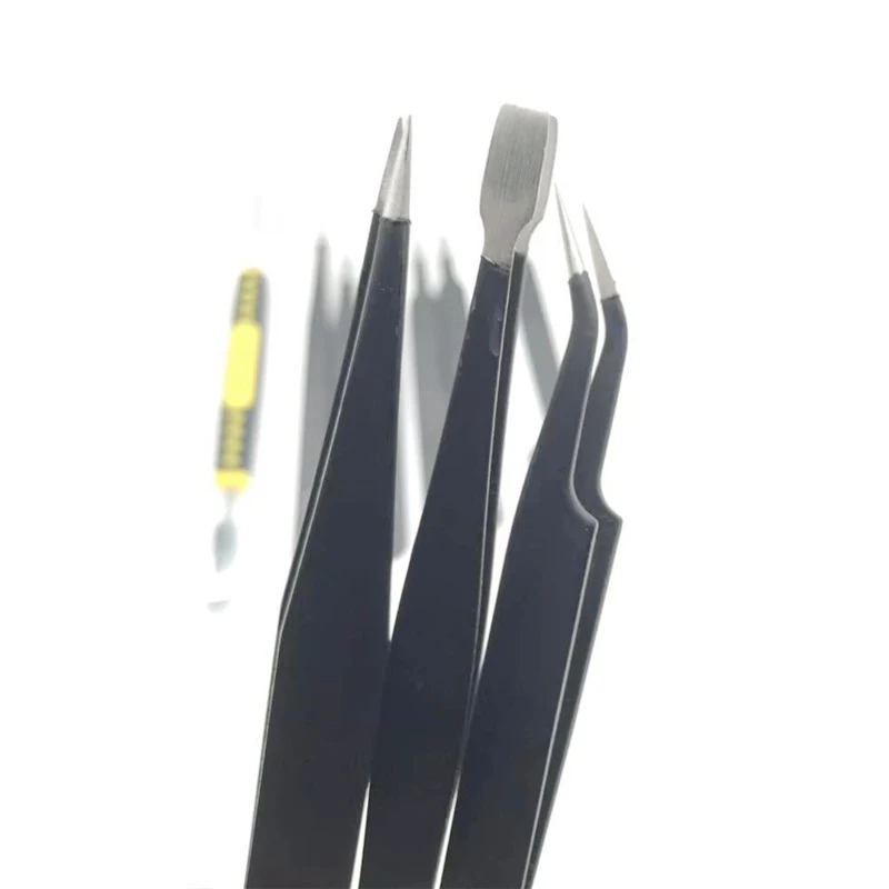 Profession 10 PCS ESD Anti-Static Stainless Steel Tweezers Set with Crowbar  for  Clocks Phone Repair