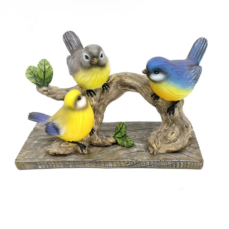 Customized garden decor realistic polyresin bird on branch figurine, resin bird craft ornaments outdoor bird statue