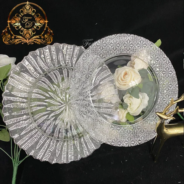 Antique White Silver Luxury Round Charger Plates Wholesale With Glitter
