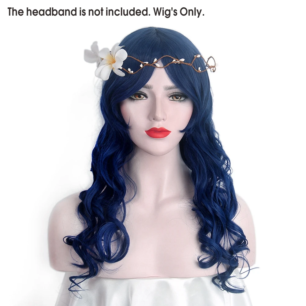 Corpse Bride Anime Cosplay Wigs Long Wave Dark Blue Synthetic Hair Wig