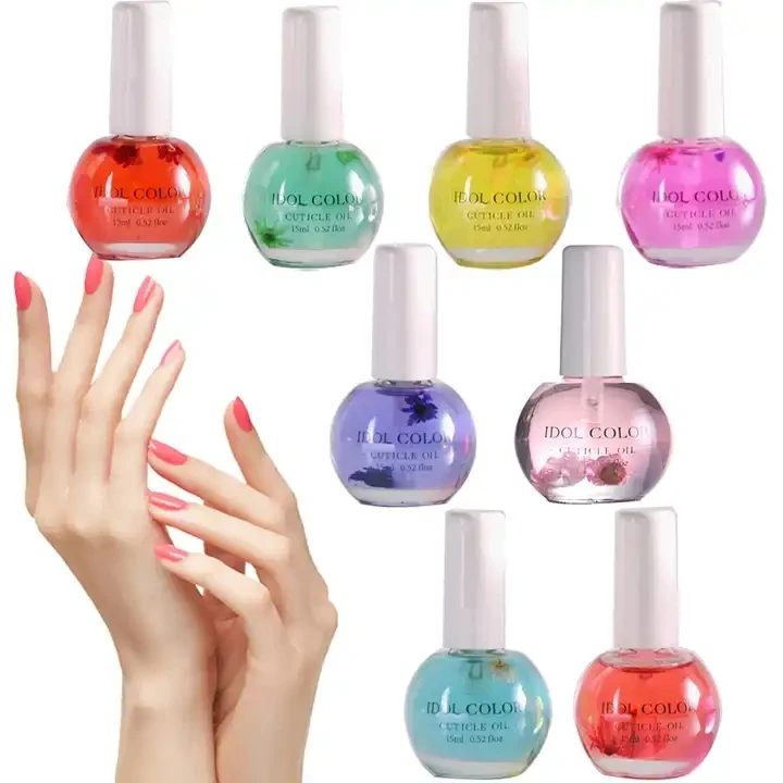 BIN 15ml Cuticle Oil Repair Nail Salon Fruits Cuticle Oil Pen Nail Care Polish Serum Nail Art Gel with dry flower