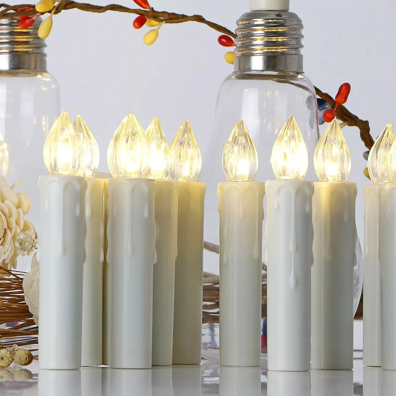 10 Wholesale Rustic Christmas Tree Candles Clip-On Battery Powered Timer Function Warm Yellow Light Great for Decor