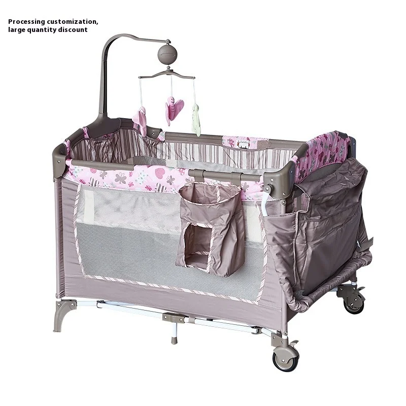 Customized Portable Multifunctional Baby Crib Wood Playbed with Independent Cradle & Sleep Space Foldable Bed for Children