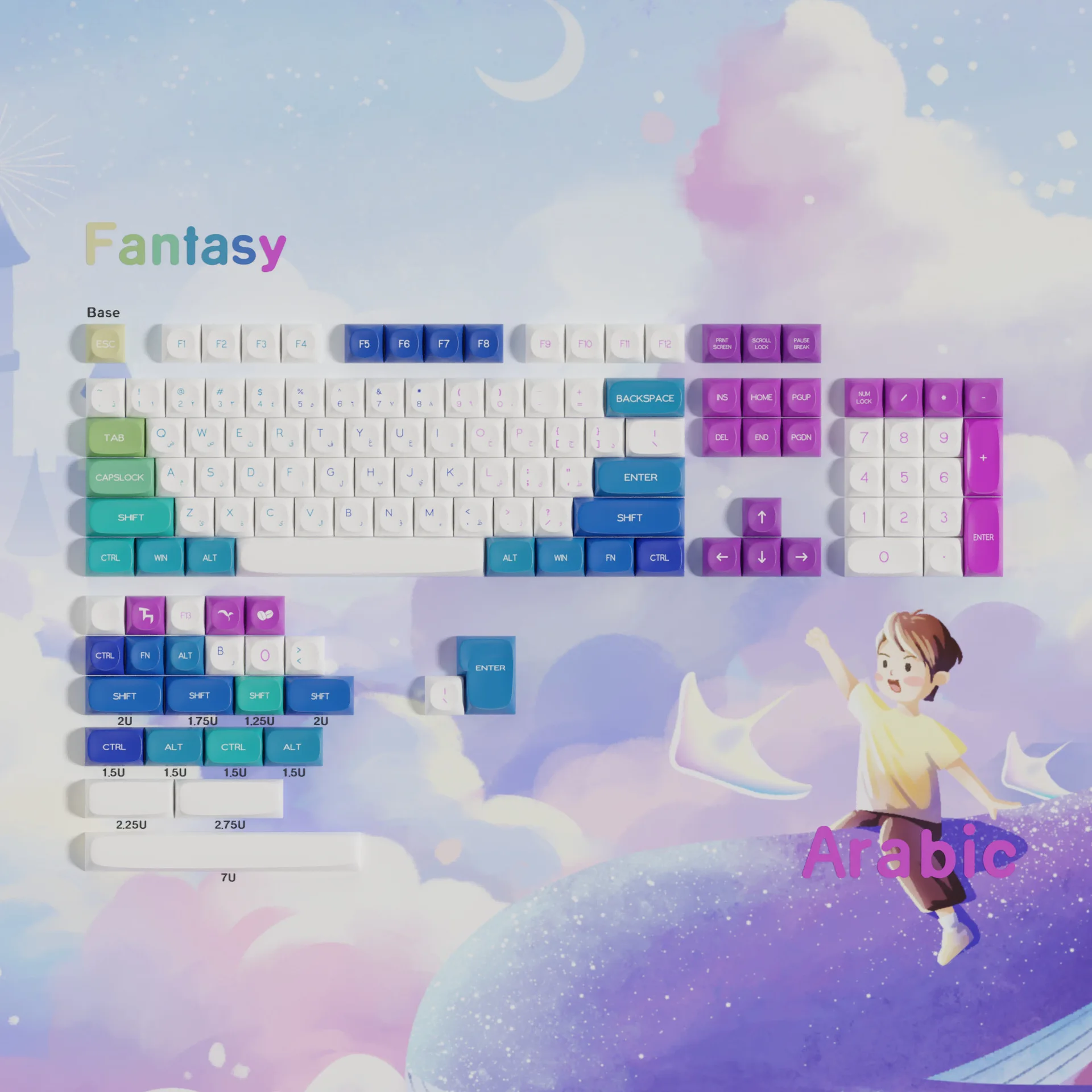 HZGAMER Fantasy MOA Profile PBT Keycap Mechanical Keyboard Sublimation Keycaps 7U