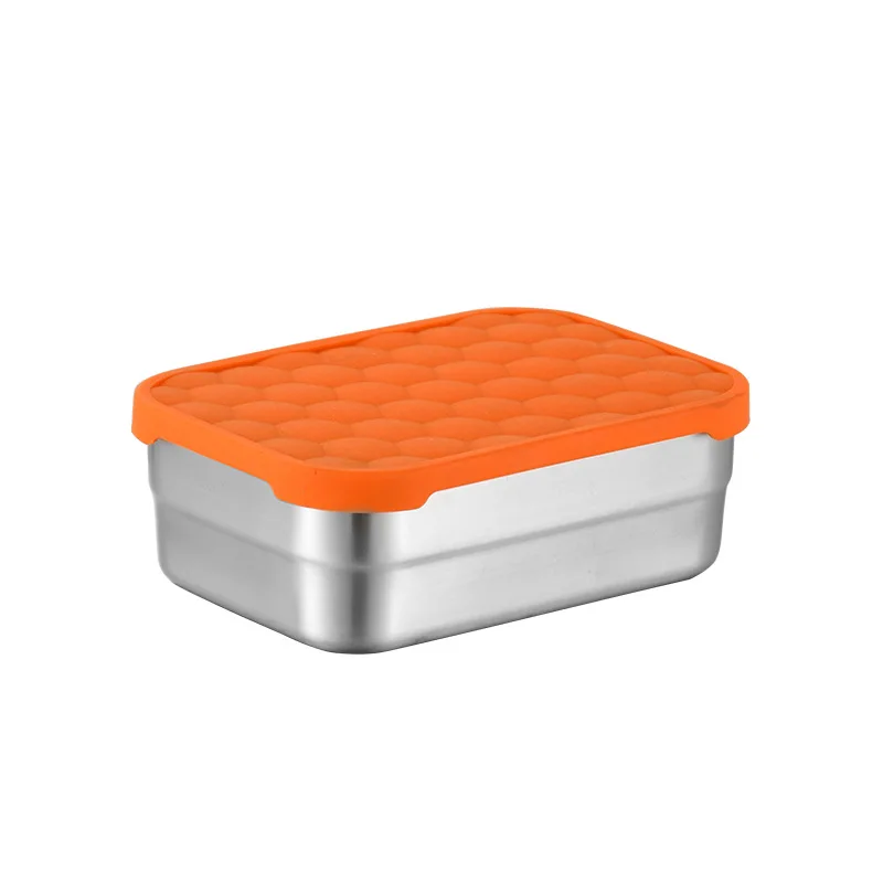 High quality round stainless steel crisper box with silicone lid lunch box square refrigerator sealed storage box set