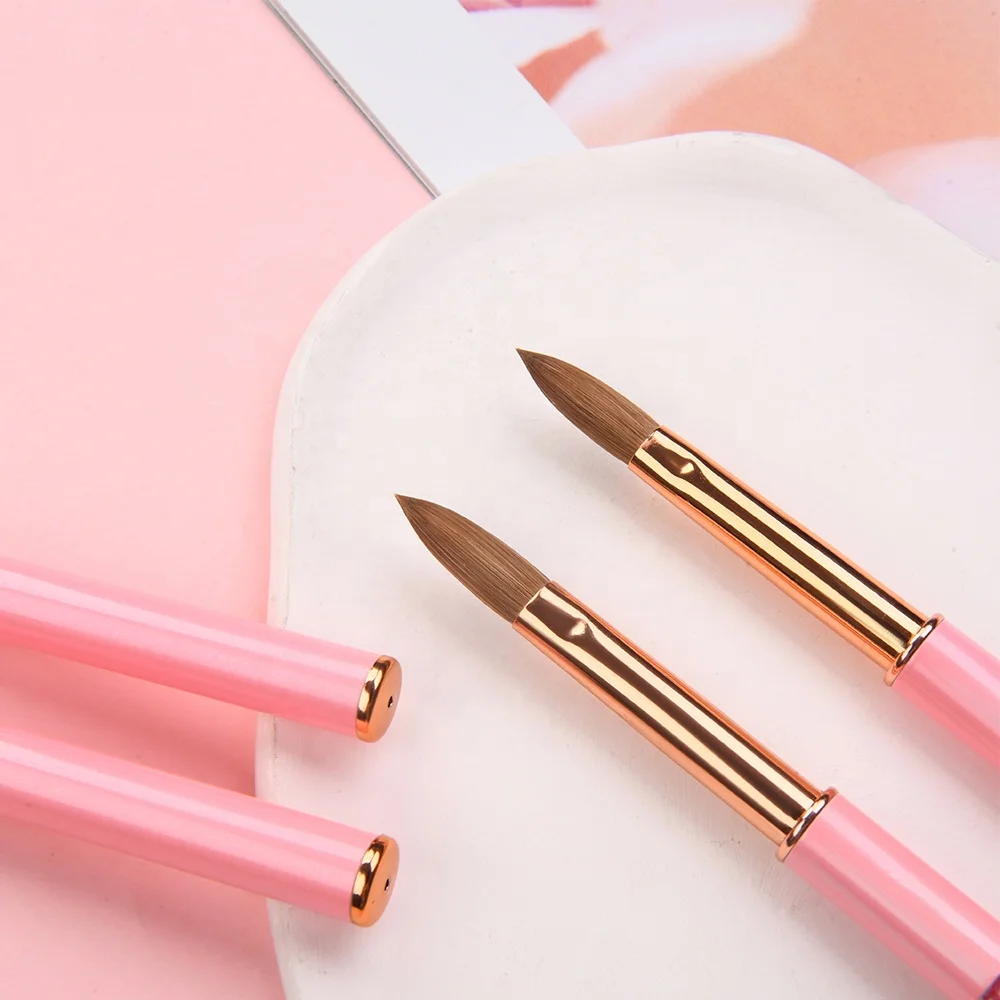 Hot Manicure Tools A+ Grade 100% Kolinsky Germany Acrylic Nail Brush Pink Pearl Metal With Lid Size 2-18 CRIMPED Nail Art Pen