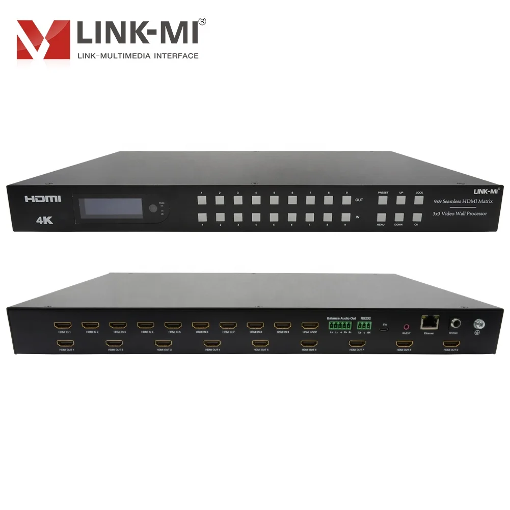 LINK-MI 9 in 9 out 4K HDMI Seamless Switching Matrix with Video Wall + Multi-Viewer modes EDID Various Control Methods