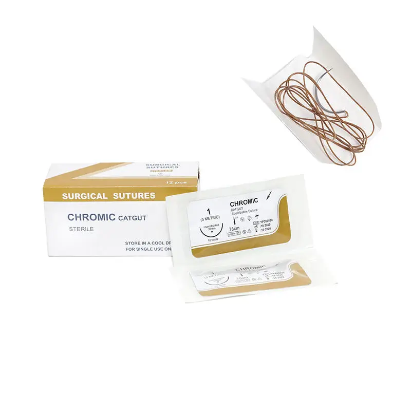 rollmed price 75cm 2# 5/0 sizes absorbable plain chromic catgut material surgical sutures with needle