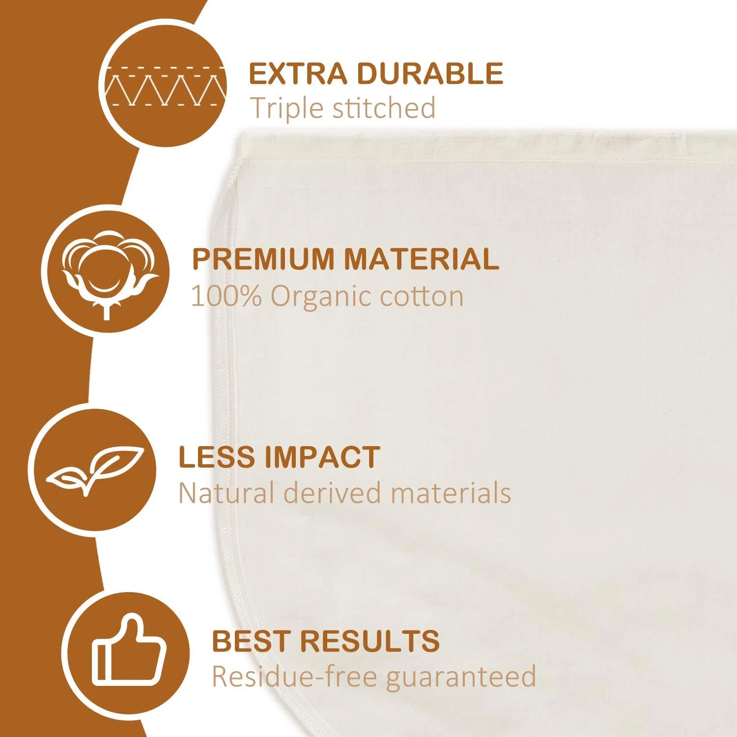 Reusable micron 100% unbleached organic cotton milk filter bag cheesecloth coffee tea filter bag