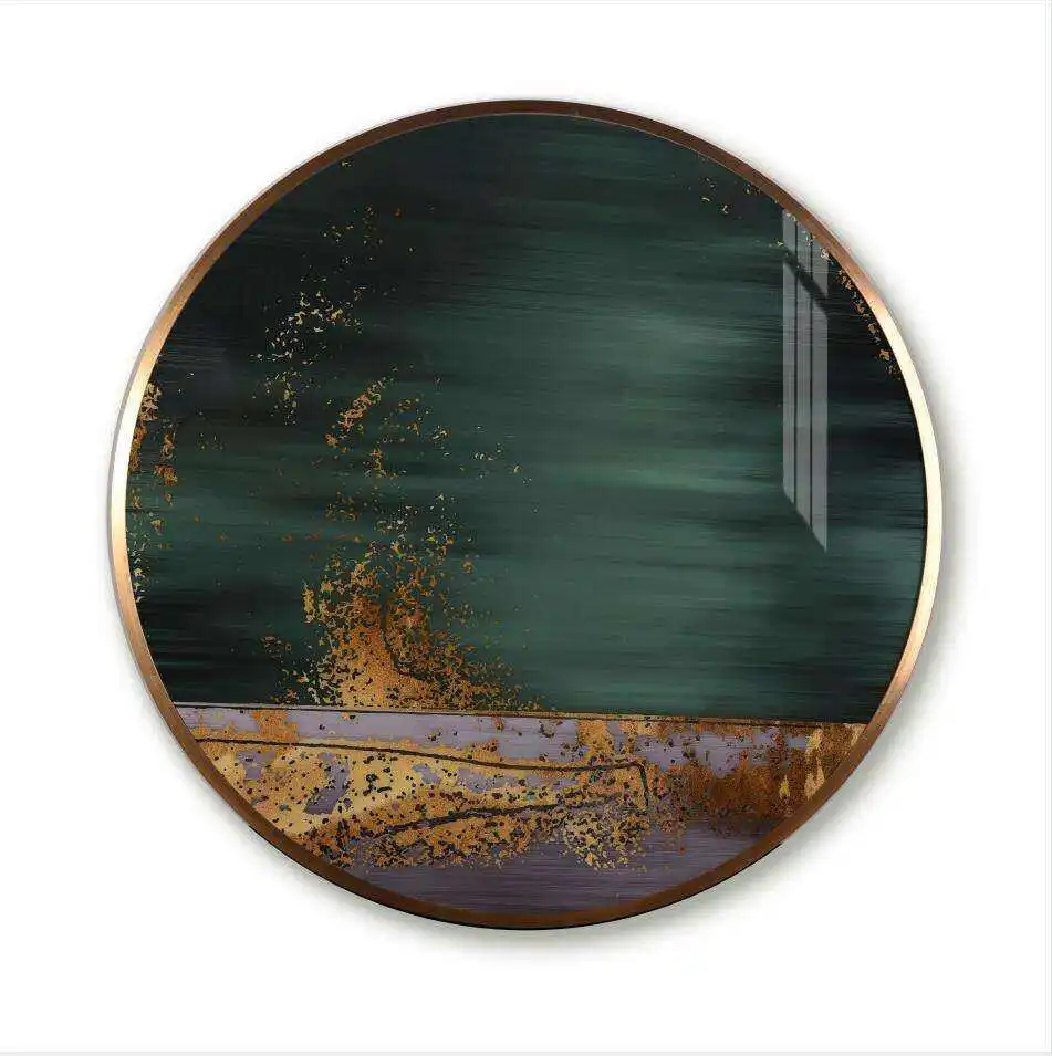 Pop Hotel Decorative Wall Hanging Modern Stylish Round Shape Crystal Porcelain Painting with Aluminum Frame