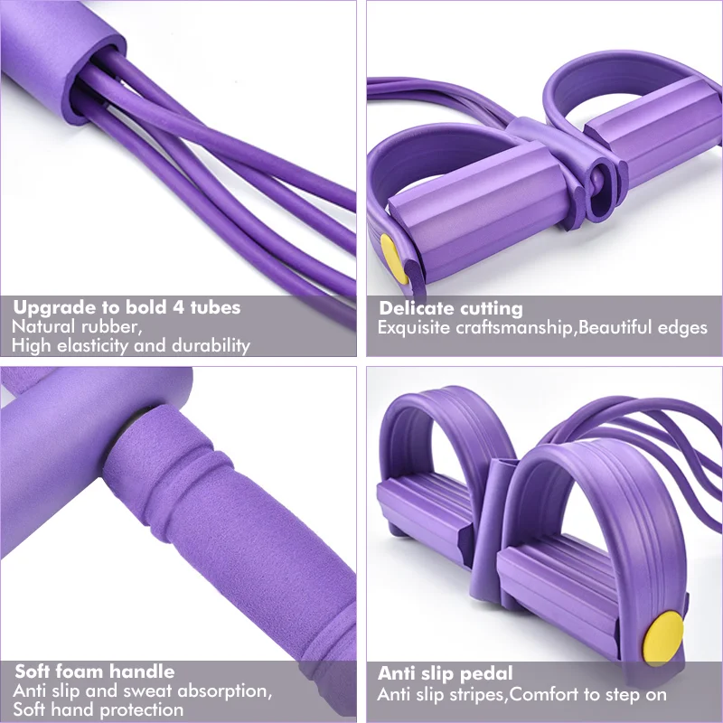 Latex Tension Rope AB Workout Equipment 4-Tube Elastic Yoga Pedal  Resistance Band