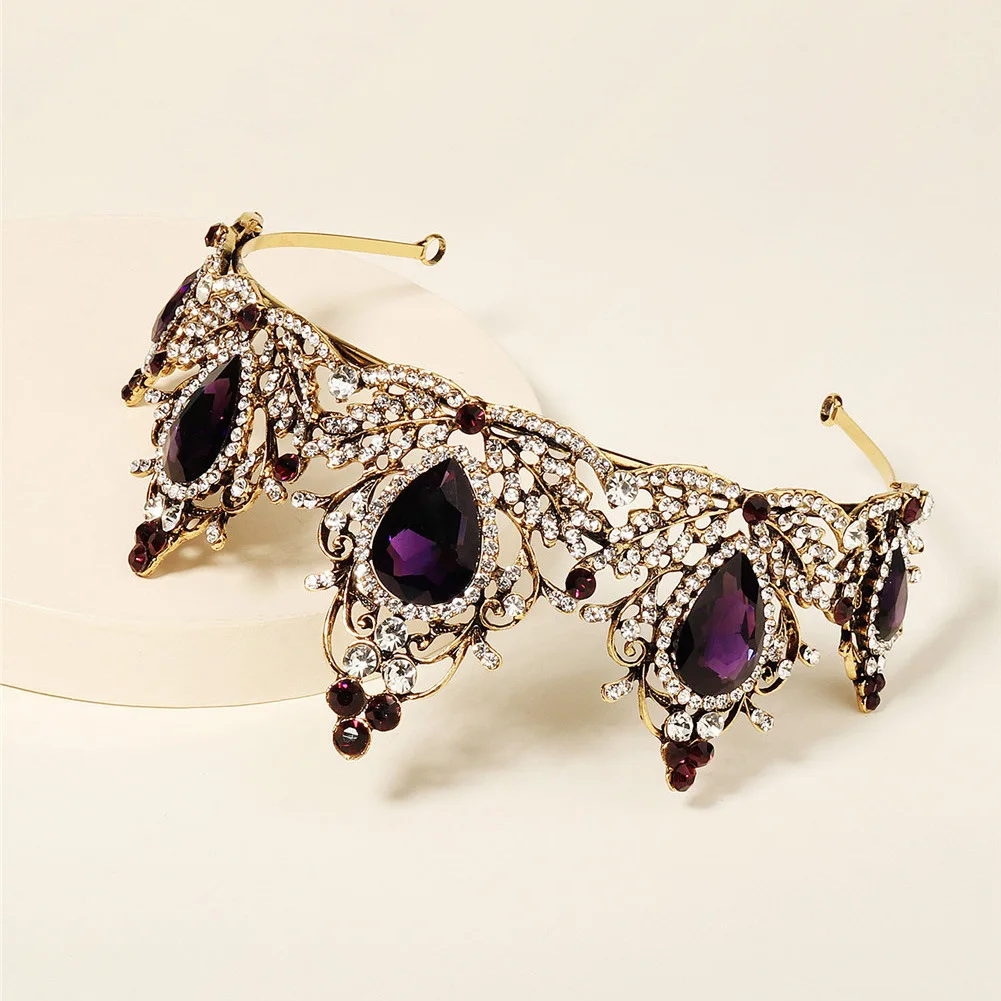 huanhuan accessories bridal wedding dress personality headwear Palace style retro crown amethyst alloy with diamonds