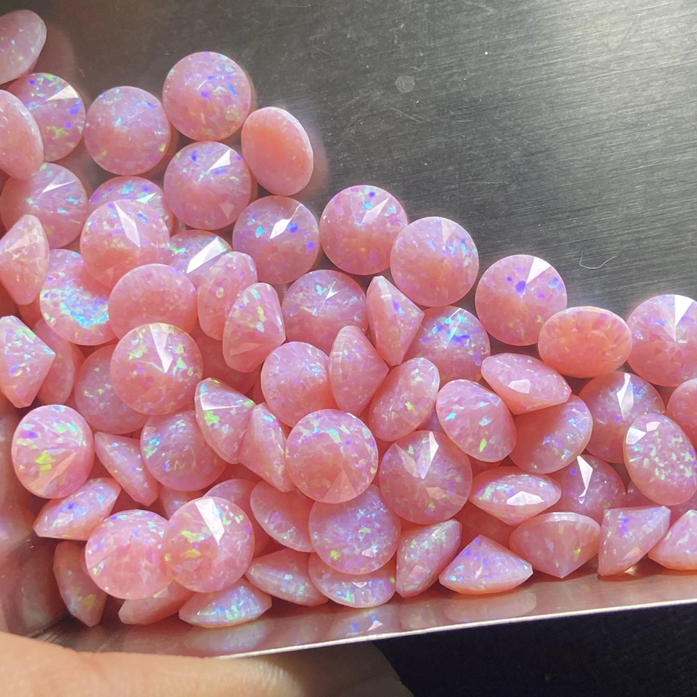 HQ GEMS Synthetic Opal 5mm 6mm  Pink Blue White OP08 OP26 Round Diamond Cut Stone Fire Opal Stone