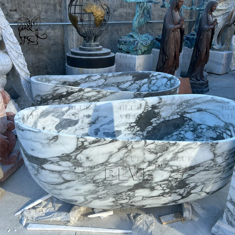 BLVE Hotel Indoor Luxury Bathroom Decorative Natural Marble Bathtub New Design Italian Marble Trapezoidal Bathtub In Stock