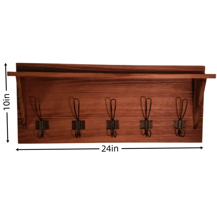 Rack With Shelf Hanging Coats Towels Cups With 5 Metal Hooks Hanging Coats Towels Cups Entryway Wooden Wall Coat Rack