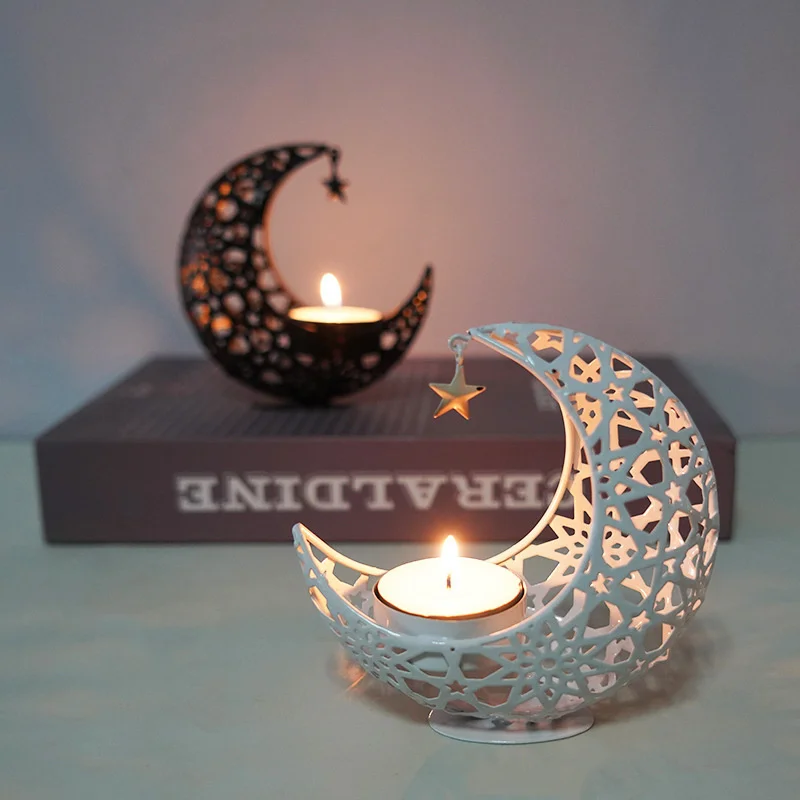 New Style Arab Middle East Candleholder Hollow Moon Shape Arts Crafts Decoration Antique Wrought Iron lamps Arabe Incense Burner