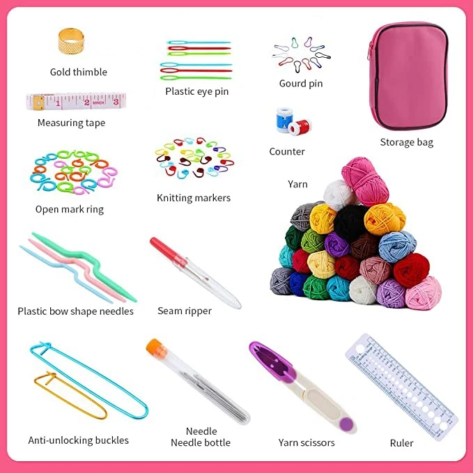 127 Piece Crochet Kit with Crochet Hooks Yarn Set -Beginner Crochet Complete Tools DIY Hand Knitting Sewing Kit