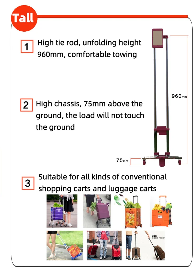 Small Foldable Shopping Cart Trolley/Telescopic Handle Folded Luggage Trolleys/Household Portable Stainless Steel Shopping Cart