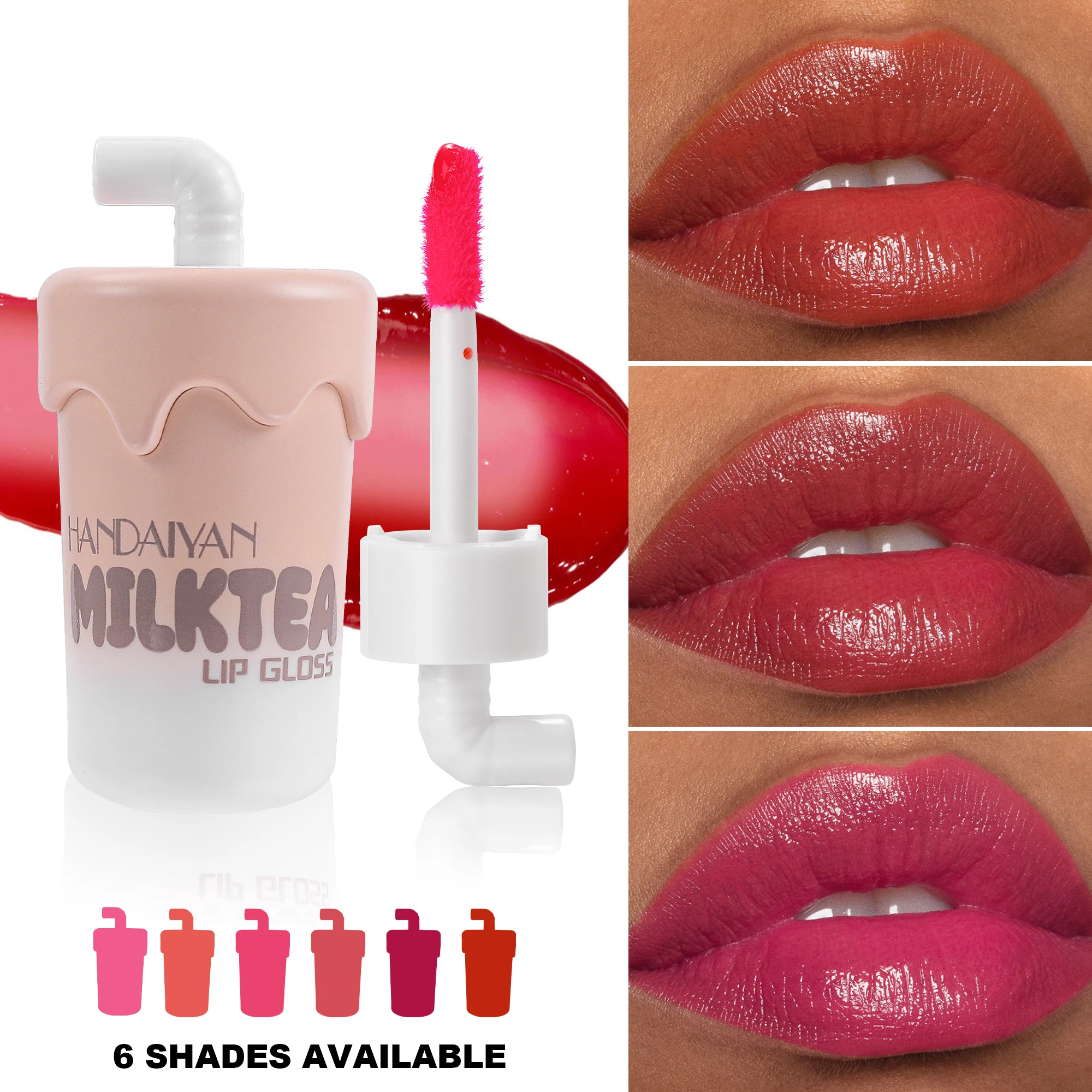 Lip Tint Cheek Multi-use 6 colors Cute Milky Tea Bottle Lip Gloss Hydrating Smooth Glossy Matte Long-lasting Lip Face makeup