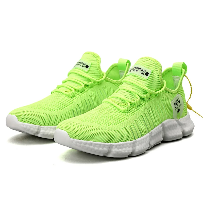 Fashion Men Running Shoes White Casual Shoes Male Knitted Flats Breathable Mesh Popcorn Sole Sneakers