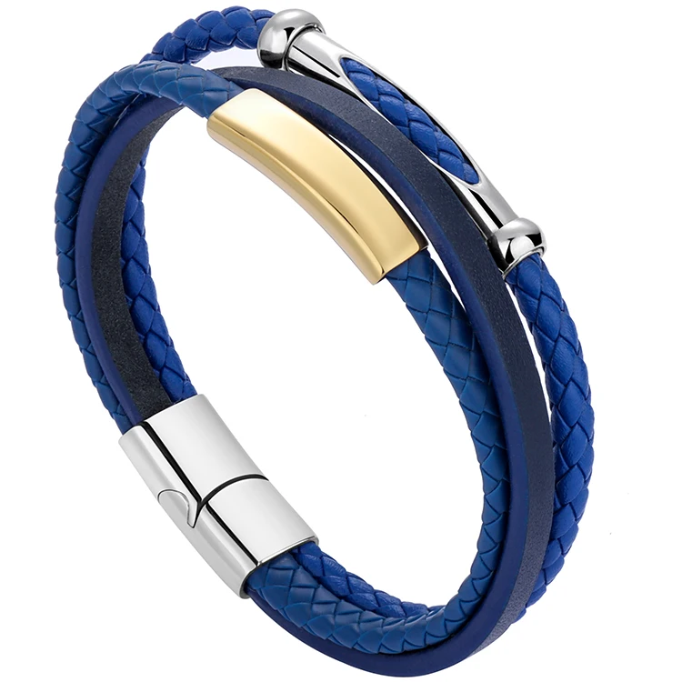 Braided Leather Bracelets Male Custom Logo Wrap Genuine Leather Bracelet for Men Personalized