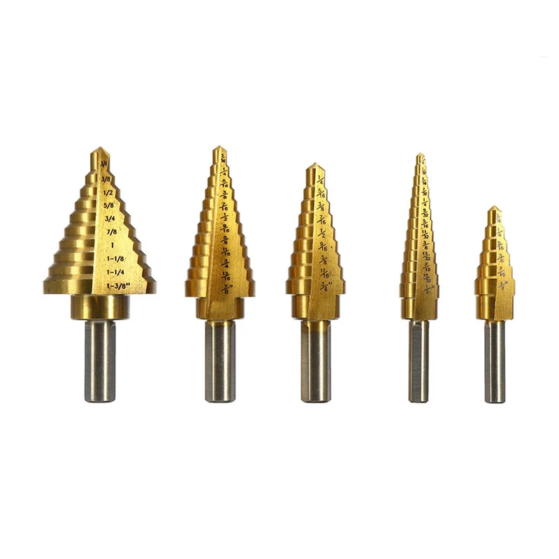 Titanium-plated 6pc British aluminum box pagoda drill step drill high-speed reamer steel drill bit set