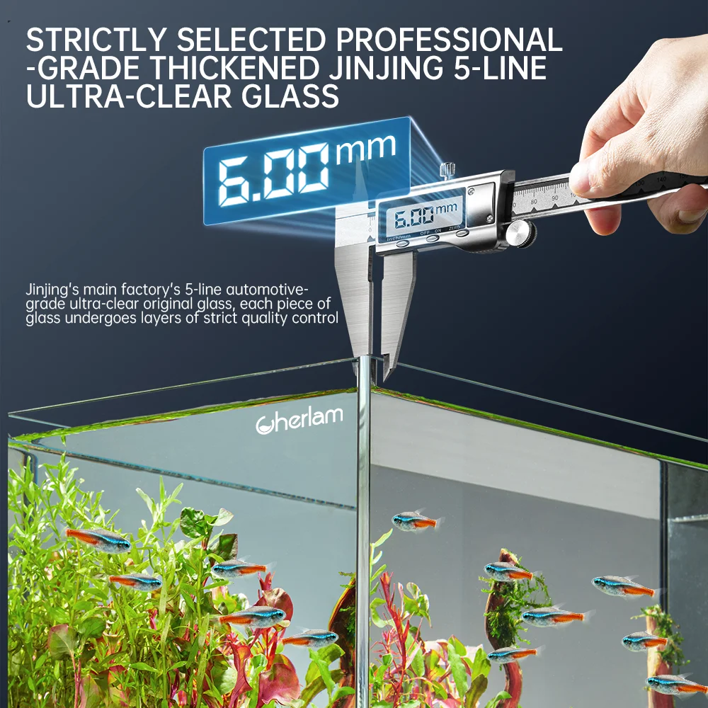 2024 New wn  Customized Ultra White Clear Glass Fish Tanks Home Decoration Desktop Black Glue Reef Aquarium
