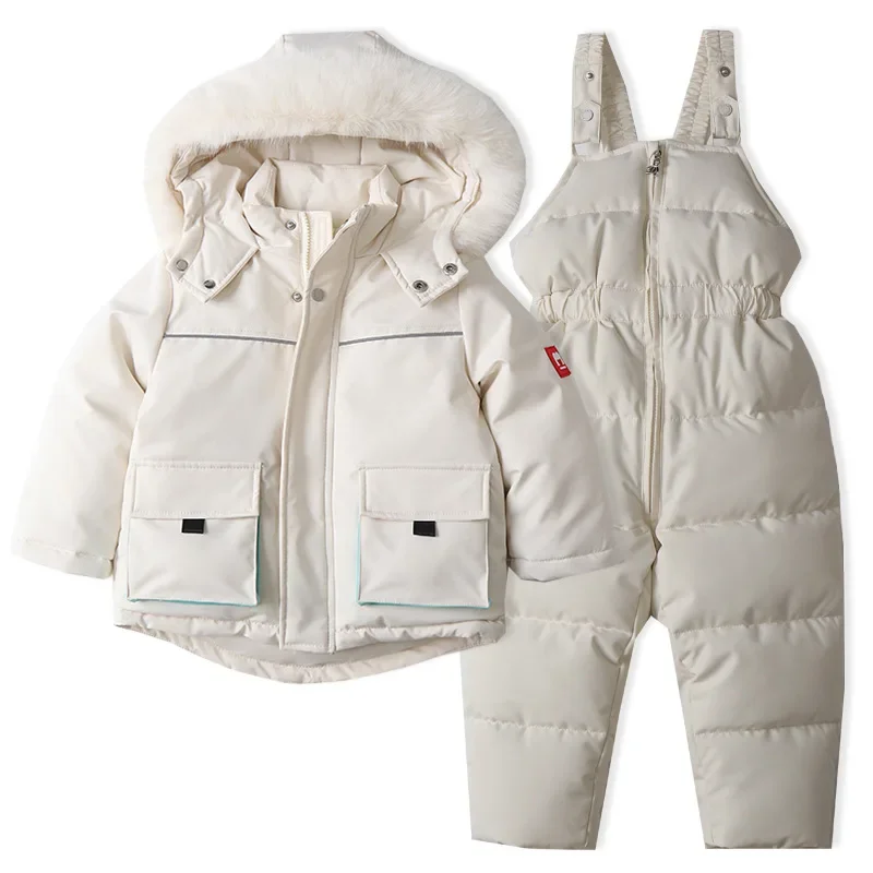 Clothing Manufacturers Custom Winter Toddlers Thick Windbreaker Cotton Jacket Overalls Pants Fleece Ski Cloth Suit Baby Snowsuit
