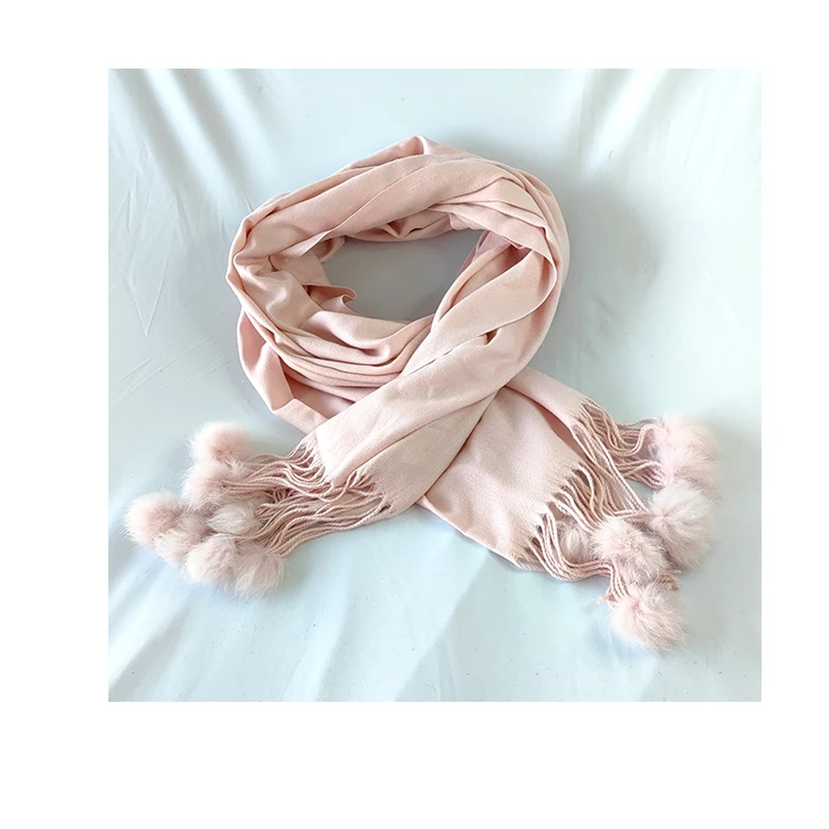 Wholesale custom outdoor scarves many pompoms knitted fabric scarves