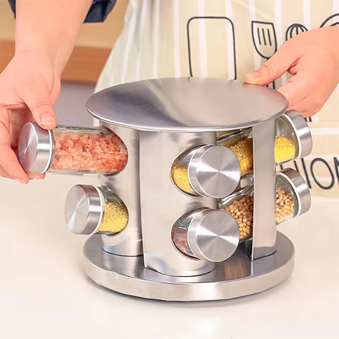 12 Empty Glass Spice Jars Revolving Countertop Tower Spice Rack Kitchen Unique Spice Jars