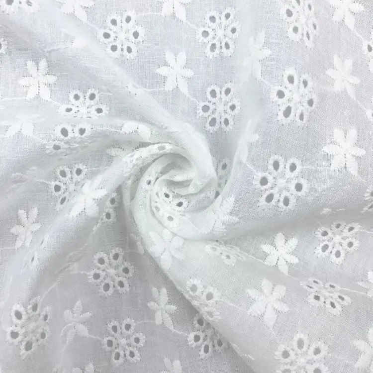 Lightweight yarn count customization soft flower embroidery holes eye let lace fabric with cotton lining