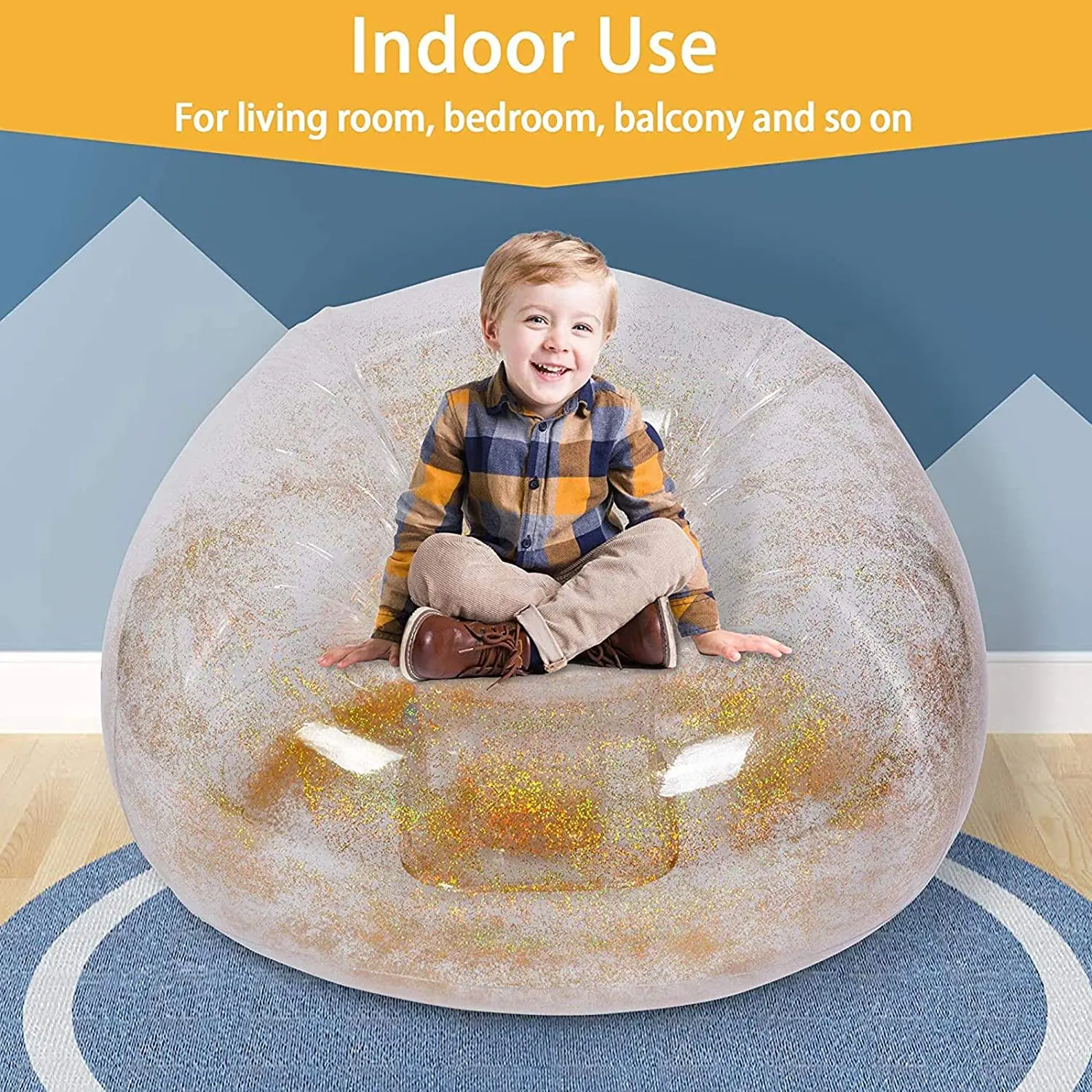 Inflatable Holographic Glitter Chair Perfect for Kids Rooms Game Rooms Dorms Parties Indoors and Outdoors Easy Set up