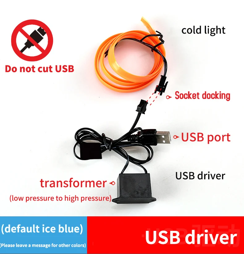 car interior el wire ambient led light strip car el wire light cold  el light for car