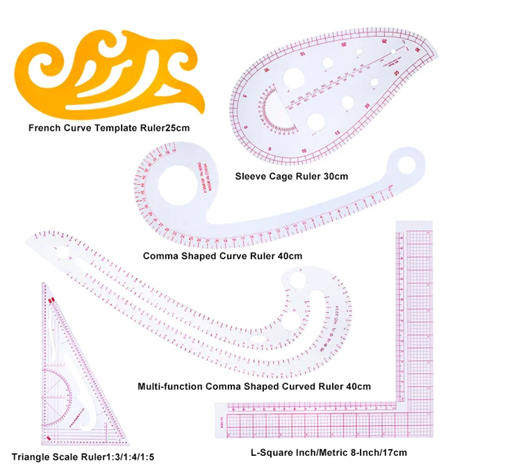 Пластиковая изогнутая прямоугольная линейка для шитья, инструмент для рукоделия и рисования, поставка «сделай сам», 6 узоров на выбор, линейка с французской кривой
