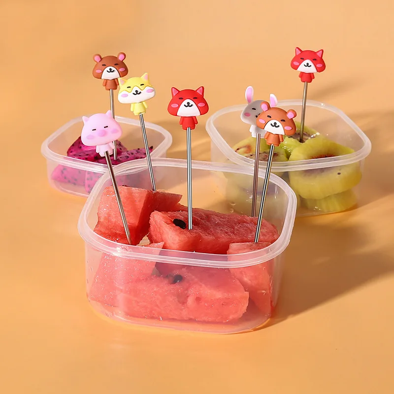 Creative Cartoon Fruit Fork Set 8pcs Cute Mini Stainless Steel Fruit Dessert Small Fork
