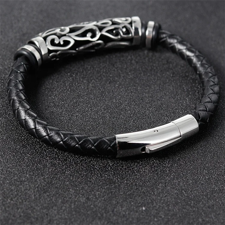 China Online Shopping Mens Stainless Steel Bead Charm Genuine Braided Luxury Leather Bracelet
