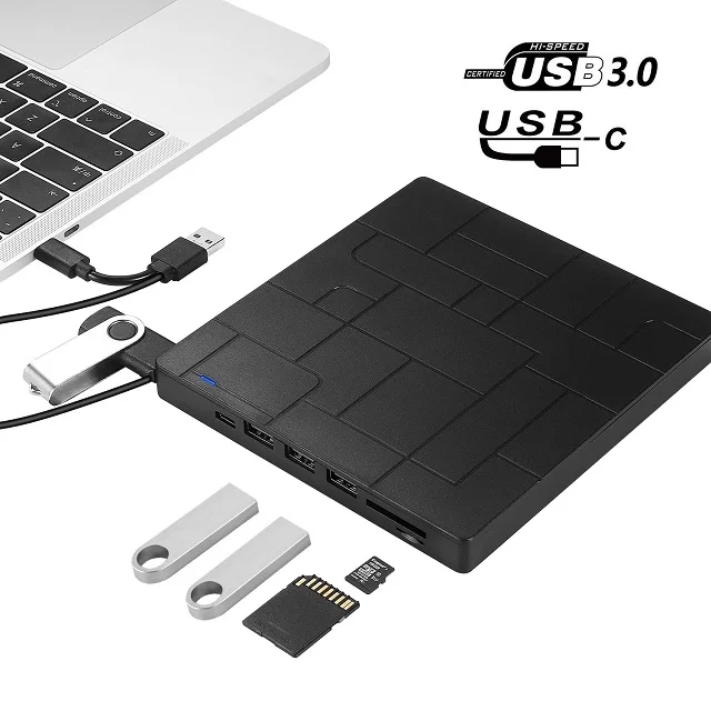 Stylish ultra-thin and portable USB3.0 high-speed DVD CD drive with 2 HUB and TFSD card readers dvd burner external