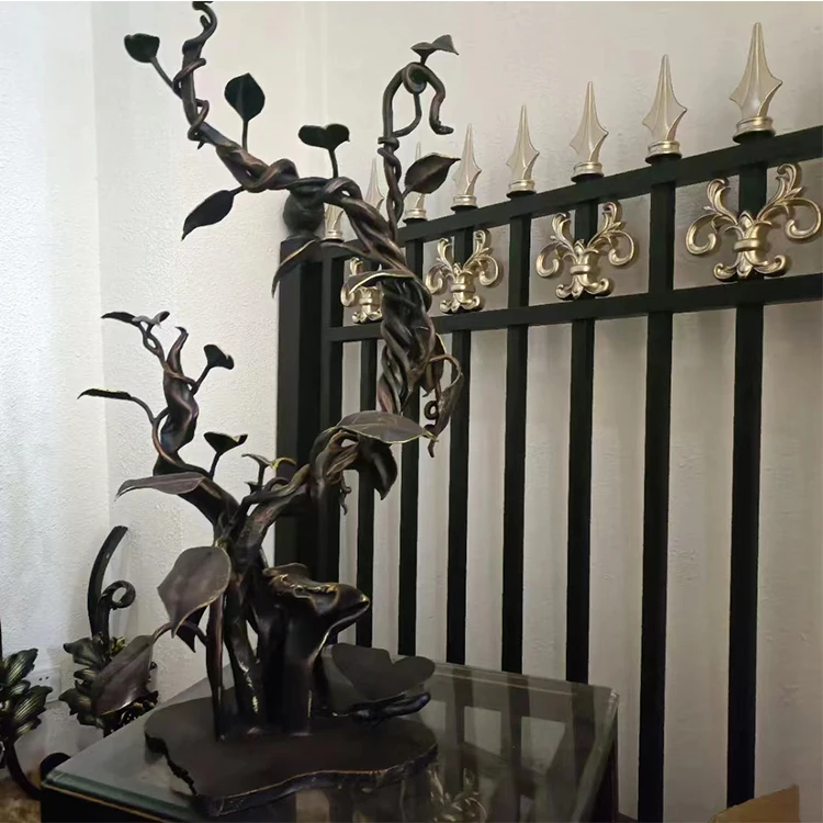 Antique Luxury Villas Wrought Iron Stair Entrance Decorative Interior Curved Stair Railing Metal Balustrade Balcony Design