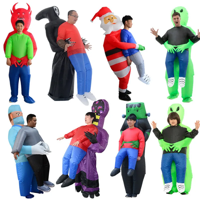 Alien Costume for Adult Children Halloween Costume Inflatable Suit Funny Party Blow up Ghost Hug Me Green Carton 100% Polyester