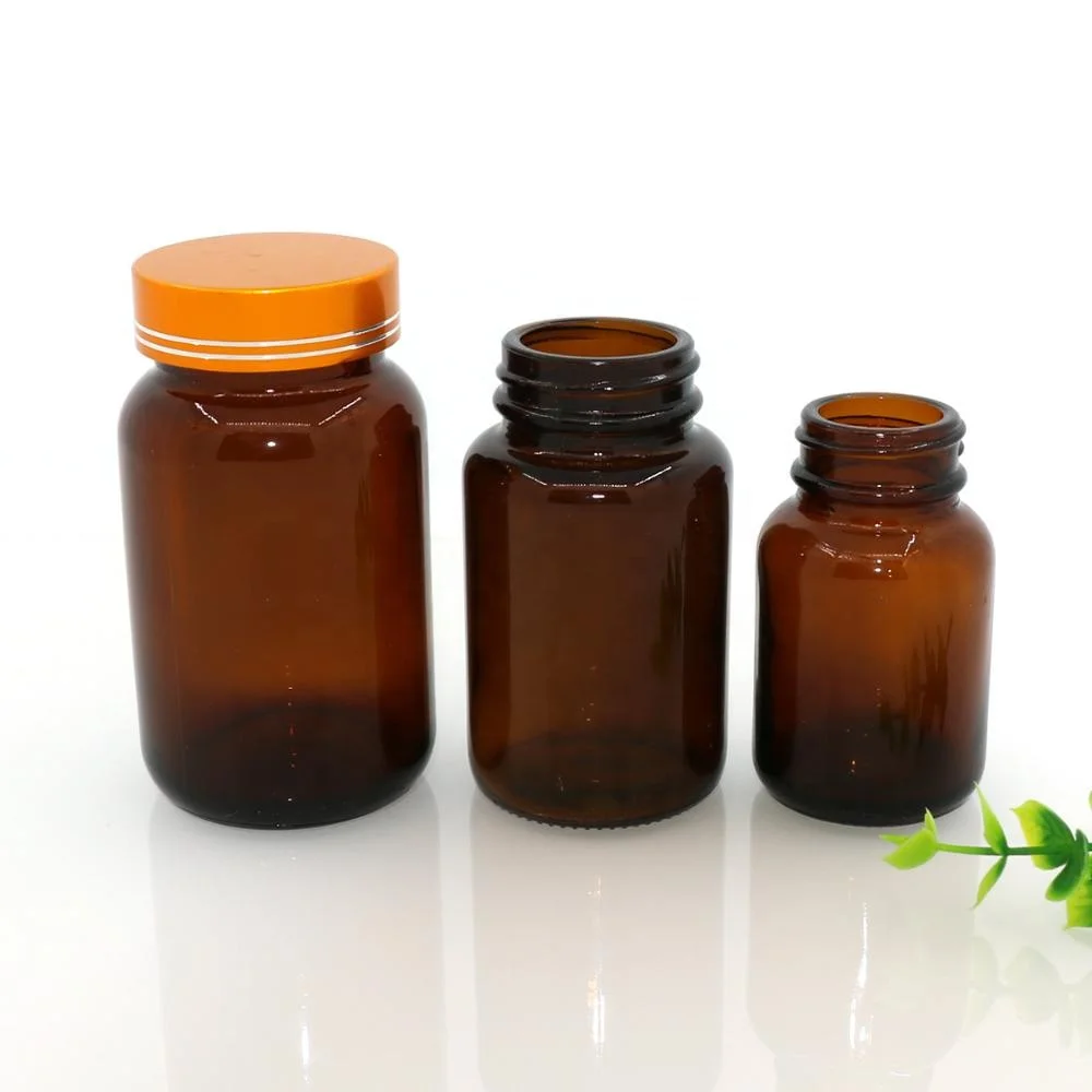 60 75 100 120 150ml/cc wide-mouth empty pharmaceutical glass tablet amber bottle medical pill bottle