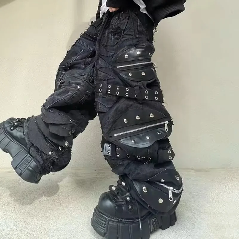 Baggy black jeans 100 cotton baggy big pocket jeans baggy jeans custom embroidery big boys
