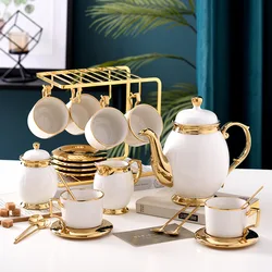 Arabic ceramic golden tea set with teapot milk pot sugar jars porcelain tea cup saucer set gold coffee cups